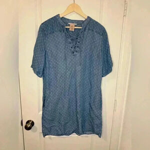 Philosophy Womens Tencel Lace Up Tunic Dress L Denim Raindrop Print C15